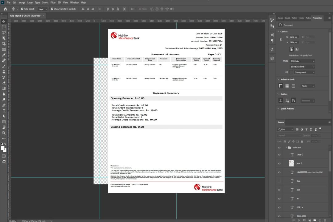 Pakistan Mobilink Microfinance Bank relevé de compte Modèle Word et PDF template